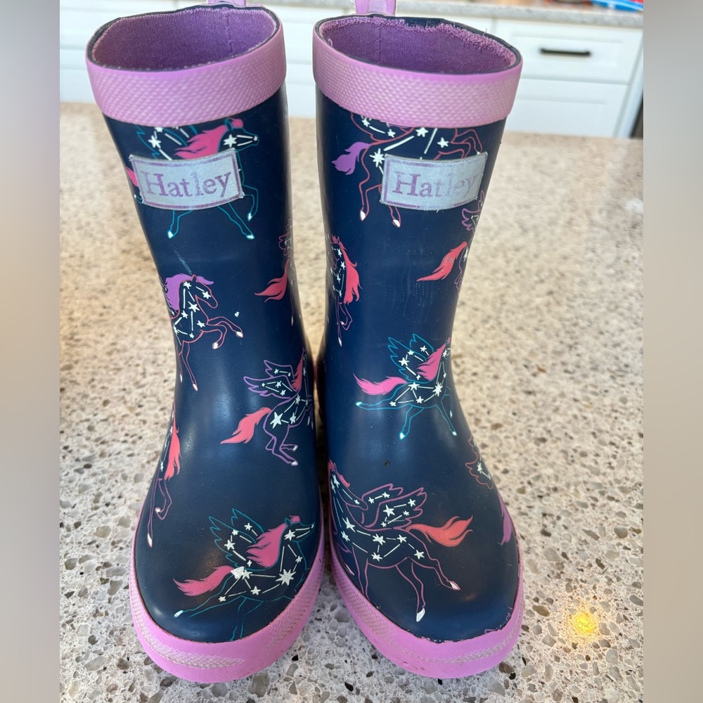 Hatley Navy and Pink Pegasus Rain Boots